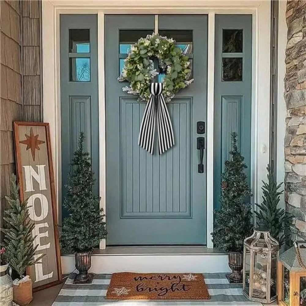 2 Pack Boxwood Wreath Sash Garland for Front Door Porch Decor (Black and White